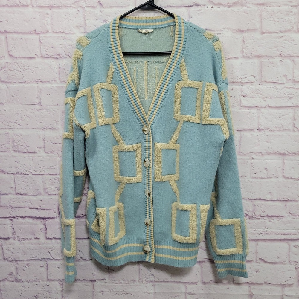 La Miel Geometric Knit Cardigan Sweater Women S Textured V-Neck Indie Retro Cozy